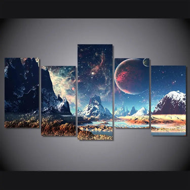 Galactic Mountain Landscape 5-Panel Painting-Your Soul Place